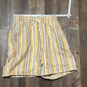 Zara Women’s Shorts Small pockets drawstring yellow‎ gray stripe pull on elastic